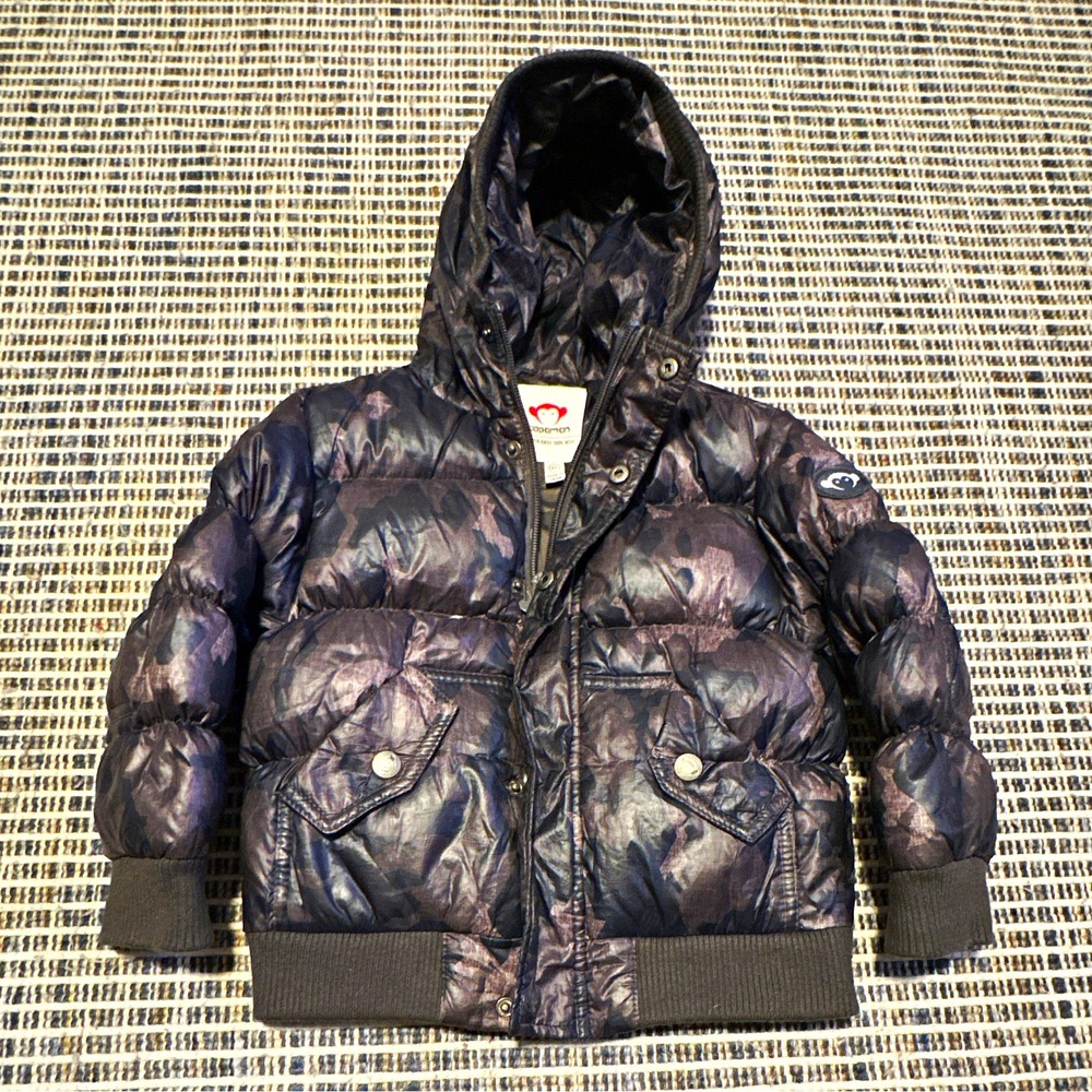 Appaman Hooded Full Zip Duck Down Puffer Jacket Camo Black Gray Brown 3T